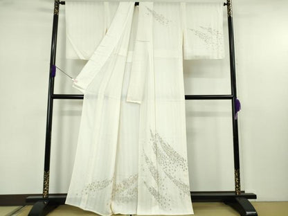 平和屋本店＊極上　夏物　訪問着　総刺繍　変わり絽　縦絽　小花文　鳥の子色地　金糸　逸品　DZAB7604kh6