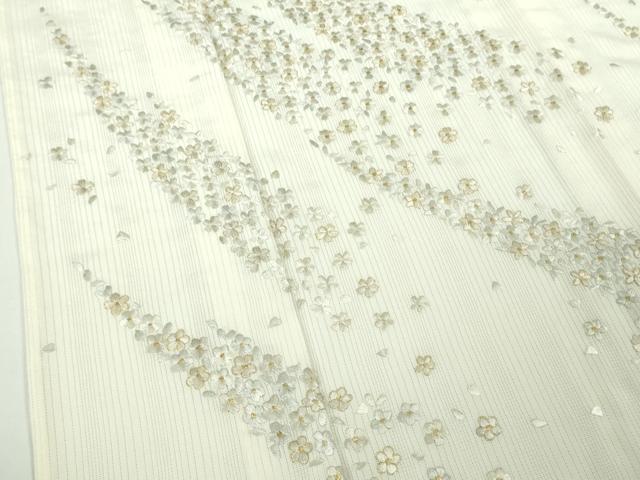 平和屋本店＊極上　夏物　訪問着　総刺繍　変わり絽　縦絽　小花文　鳥の子色地　金糸　逸品　DZAB7604kh6