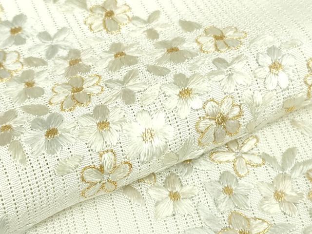平和屋本店＊極上　夏物　訪問着　総刺繍　変わり絽　縦絽　小花文　鳥の子色地　金糸　逸品　DZAB7604kh6