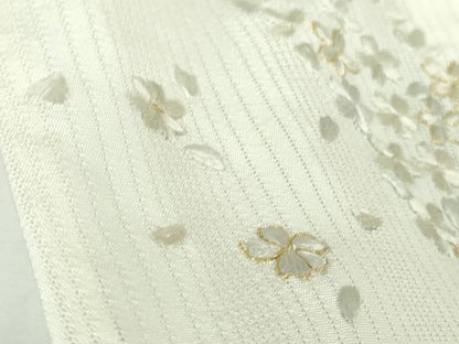 平和屋本店＊極上　夏物　訪問着　総刺繍　変わり絽　縦絽　小花文　鳥の子色地　金糸　逸品　DZAB7604kh6