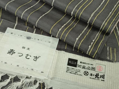 平和屋着物●極上　京の名門　友禅　染の北川　桐生　寿つむぎ　証紙付き　逸品　未使用　DZAB7606kh6
