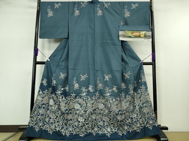 平和屋本店●極上　中国三大刺繍 蘇州刺繍 総刺繍 本場大島紬 訪問着 更紗花文 金糸 中昌紬織物謹製　証紙付き　逸品　未使用　DZAB7607kh6