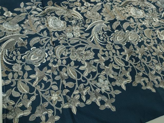 平和屋本店●極上　中国三大刺繍 蘇州刺繍 総刺繍 本場大島紬 訪問着 更紗花文 金糸 中昌紬織物謹製　証紙付き　逸品　未使用　DZAB7607kh6