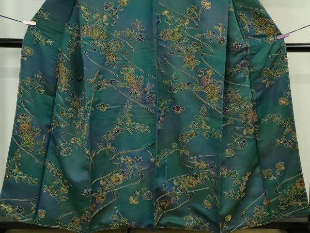平和屋着物●極上　中国三大刺繍 スワトウ刺繍 汕頭刺繍 総刺繍 小紋 流水花文 葵 暈し染め 金糸 さが美扱い 逸品 未使用　DZAB7608kh6