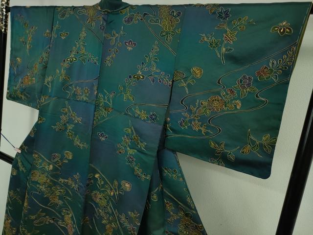 平和屋着物●極上　中国三大刺繍 スワトウ刺繍 汕頭刺繍 総刺繍 小紋 流水花文 葵 暈し染め 金糸 さが美扱い 逸品 未使用　DZAB7608kh6