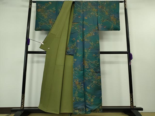 平和屋着物●極上　中国三大刺繍 スワトウ刺繍 汕頭刺繍 総刺繍 小紋 流水花文 葵 暈し染め 金糸 さが美扱い 逸品 未使用　DZAB7608kh6