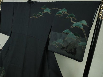 平和屋本店●極上　訪問着　紗袷　手描き　七福神　松竹梅　濃紺地　金彩　逸品　未使用　DZAB7609kh6
