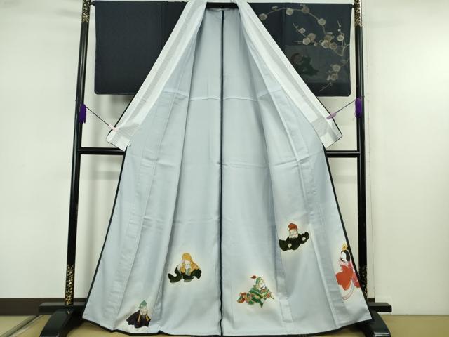 平和屋本店●極上　訪問着　紗袷　手描き　七福神　松竹梅　濃紺地　金彩　逸品　未使用　DZAB7609kh6