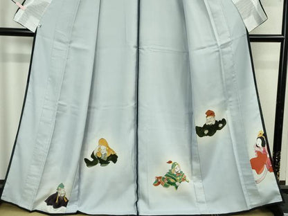 平和屋本店●極上　訪問着　紗袷　手描き　七福神　松竹梅　濃紺地　金彩　逸品　未使用　DZAB7609kh6