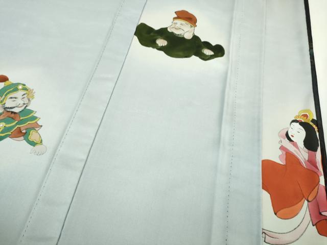 平和屋本店●極上　訪問着　紗袷　手描き　七福神　松竹梅　濃紺地　金彩　逸品　未使用　DZAB7609kh6