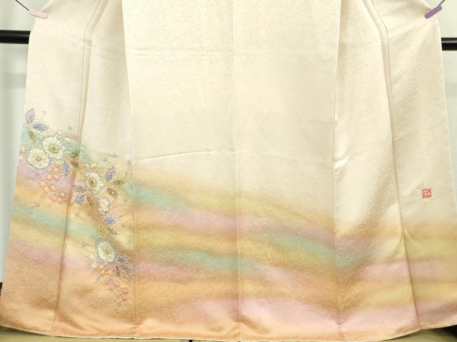 平和屋本店●極上　二代目　久保田一竹　幻の辻が花　色留訪問着　肌色地　暈し染め　金通し地　反端付き　逸品　未使用　DZAB7610kh6