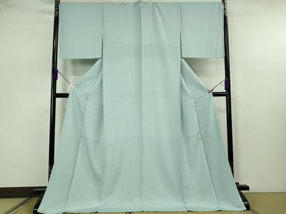 平和屋本店●極上　草木染色家　名取和浩　伊豆大島　椿染　色無地　花地紋　白藍色　ロング丈　反端付き　逸品　未使用　DZAB7611kh6
