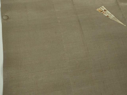 平和屋着物∞極上　本場結城紬地　道行コート　ロング丈　駒刺繍　扇　空五倍子色地　金彩　逸品　DZAB7616kh6