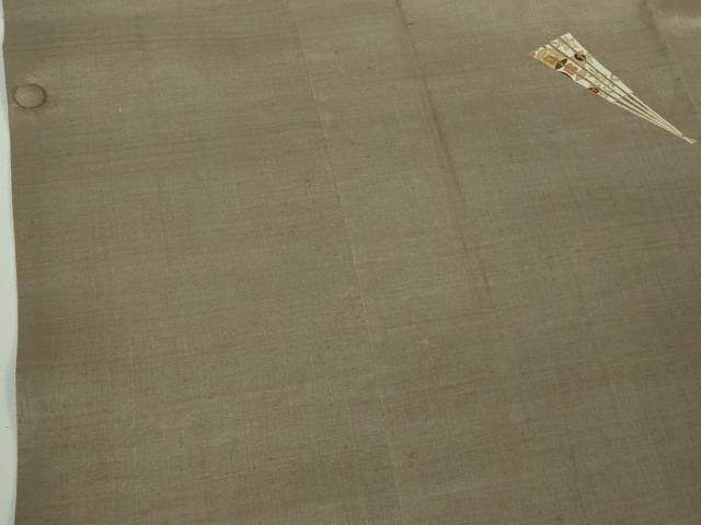 平和屋着物∞極上　本場結城紬地　道行コート　ロング丈　駒刺繍　扇　空五倍子色地　金彩　逸品　DZAB7616kh6