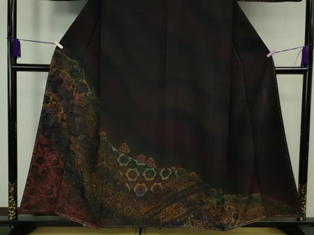 平和屋着物●極上　前田仁仙　仁仙更紗　訪問着　更紗花鳥文　暈し染め　金彩　鬼しぼ縮緬　逸品　未使用　DZAB7617kh6