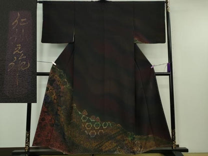 平和屋着物●極上　前田仁仙　仁仙更紗　訪問着　更紗花鳥文　暈し染め　金彩　鬼しぼ縮緬　逸品　未使用　DZAB7617kh6