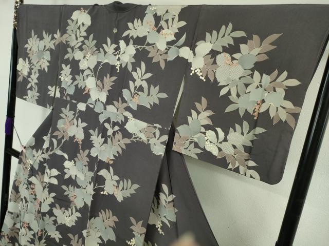 平和屋本店●極上　訪問着　刺繍　南天枝葉文　褐色地　金彩　逸品　DZAB7618kh6