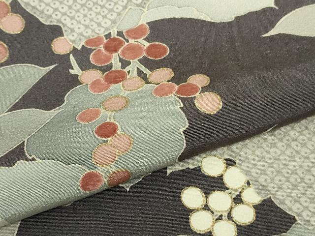 平和屋本店●極上　訪問着　刺繍　南天枝葉文　褐色地　金彩　逸品　DZAB7618kh6
