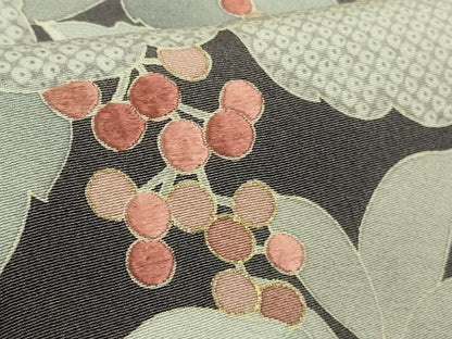 平和屋本店●極上　訪問着　刺繍　南天枝葉文　褐色地　金彩　逸品　DZAB7618kh6