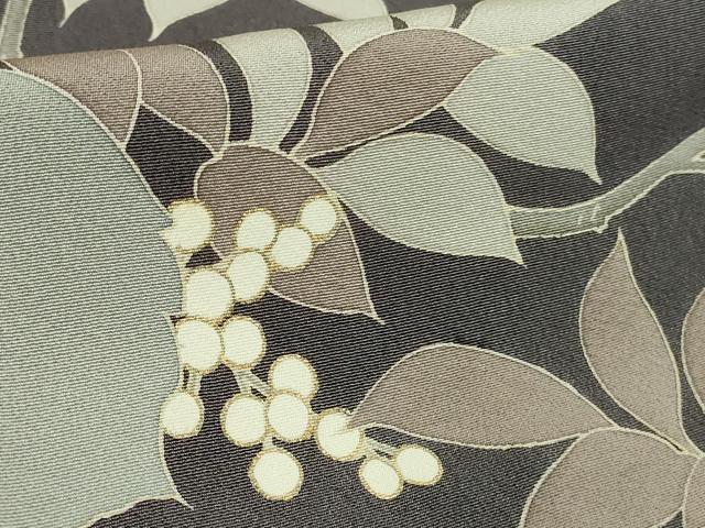 平和屋本店●極上　訪問着　刺繍　南天枝葉文　褐色地　金彩　逸品　DZAB7618kh6