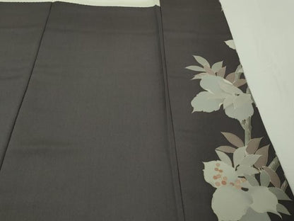 平和屋本店●極上　訪問着　刺繍　南天枝葉文　褐色地　金彩　逸品　DZAB7618kh6
