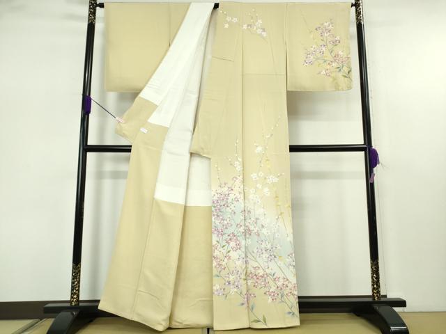 平和屋本店●極上　京加賀友禅　松本健一　訪問着　枝花文　砥粉色地　暈し染め　逸品　未使用　DZAB7619kh6