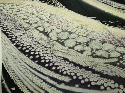 平和屋着物●極上　中国三大刺繍　相良刺繍　訪問着　舞花文　暈し染め　黒地　銀通し地　逸品　DZAB7621kh6