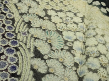 平和屋着物●極上　中国三大刺繍　相良刺繍　訪問着　舞花文　暈し染め　黒地　銀通し地　逸品　DZAB7621kh6