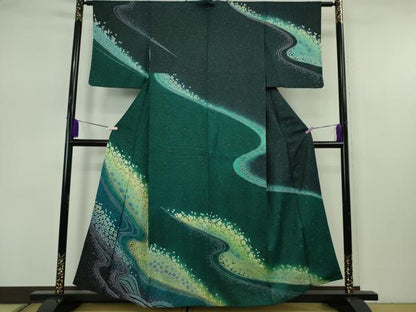 平和屋着物●極上　訪問着　流水花文　暈し染め　金通し地　逸品　DZAB7622kh6