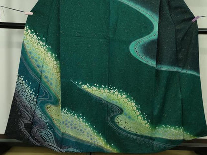 平和屋着物●極上　訪問着　流水花文　暈し染め　金通し地　逸品　DZAB7622kh6
