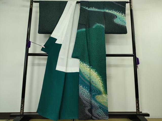 平和屋着物●極上　訪問着　流水花文　暈し染め　金通し地　逸品　DZAB7622kh6
