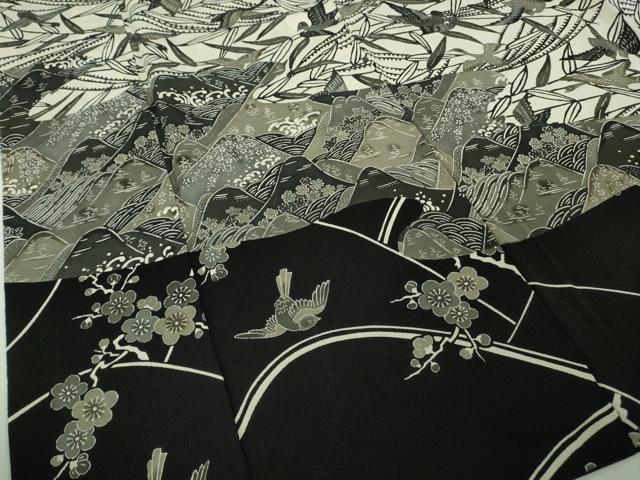 平和屋本店●極上　江戸紅型　五味桂子　訪問着　花鳥風景　白×黒　鬼しぼ縮緬　逸品　DZAB7623kh6