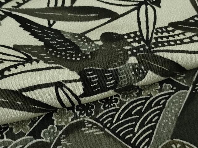 平和屋本店●極上　江戸紅型　五味桂子　訪問着　花鳥風景　白×黒　鬼しぼ縮緬　逸品　DZAB7623kh6