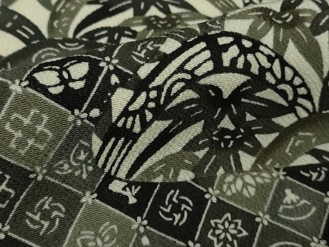 平和屋本店●極上　江戸紅型　五味桂子　訪問着　花鳥風景　白×黒　鬼しぼ縮緬　逸品　DZAB7623kh6