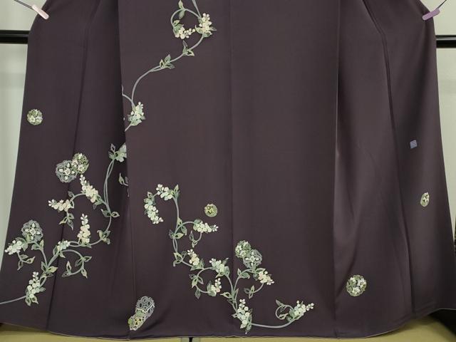平和屋本店●極上　本加賀友禅作家　橋本静華　訪問着　花唐草文　深紫色地　逸品　DZAB7624kh6