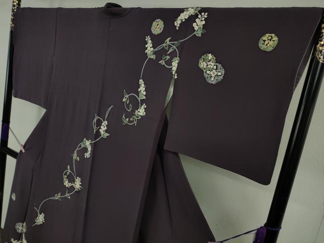 平和屋本店●極上　本加賀友禅作家　橋本静華　訪問着　花唐草文　深紫色地　逸品　DZAB7624kh6