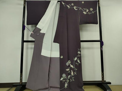 平和屋本店●極上　本加賀友禅作家　橋本静華　訪問着　花唐草文　深紫色地　逸品　DZAB7624kh6