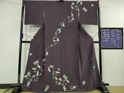 平和屋本店●極上　本加賀友禅作家　橋本静華　訪問着　花唐草文　深紫色地　逸品　DZAB7624kh6