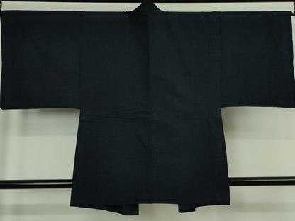 平和屋着物∞極上　男性　綿薩摩　木綿　長羽織　濃藍色　綿　羽織紐付き　逸品　DZAB7629kh6