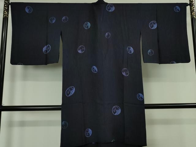平和屋着物∞極上　道中着　スリーシーズン　春夏秋　塵除け　ロング丈　紗　丸文　濃紺地　暈し染め　逸品　DZAB7630kh6