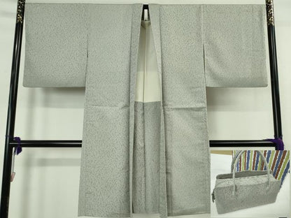 平和屋本店∞極上 二代目・由水十久 本加賀友禅 長羽織・和装(利休)バッグセット お召地 衣通の美 音符 白鼠色地 反端付き 逸品DZAB7631kh6