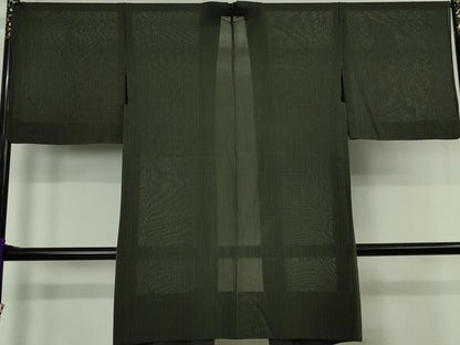 平和屋本店∞極上 夏物 結城紬 夏結城 長羽織 塵除け きねの羽衣 結城屋謹製 黒緑色×千歳茶色 さが美扱い 証紙付き　逸品　DZAB7638kh6