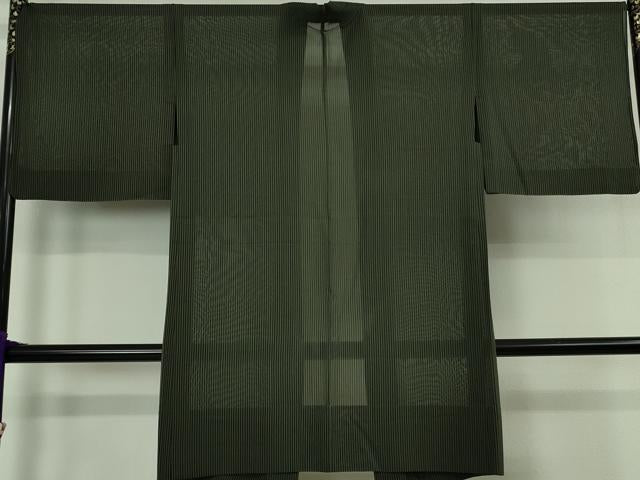 平和屋本店∞極上 夏物 結城紬 夏結城 長羽織 塵除け きねの羽衣 結城屋謹製 黒緑色×千歳茶色 さが美扱い 証紙付き　逸品　DZAB7638kh6