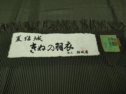 平和屋本店∞極上 夏物 結城紬 夏結城 長羽織 塵除け きねの羽衣 結城屋謹製 黒緑色×千歳茶色 さが美扱い 証紙付き　逸品　DZAB7638kh6