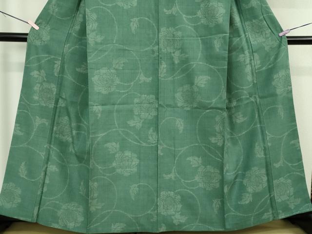 平和屋本店●極上　本場結城紬　重要無形文化財　100亀甲　飛び亀甲柄　花唐草文　木賊色地　証紙付き　逸品　DZAB7640kh6