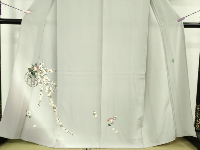 平和屋本店▽極上　本加賀友禅作家　金丸修一　訪問着　単衣　花篭　白鼠色地　暈し染め　逸品　DZAB7641kh6