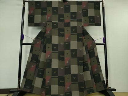 平和屋本店●極上　Maru　Factory　丸山正　小紋　変わり市松　鬼しぼ縮緬　逸品　DZAB7643kh6