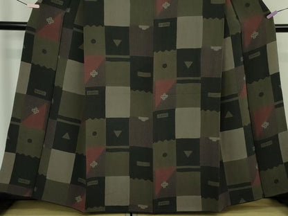 平和屋本店●極上　Maru　Factory　丸山正　小紋　変わり市松　鬼しぼ縮緬　逸品　DZAB7643kh6