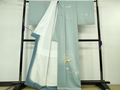 平和屋着物●極上　京加賀友禅　百貫石峰　訪問着　花篭　暈し染め　水色地　逸品　DZAB7646kh6