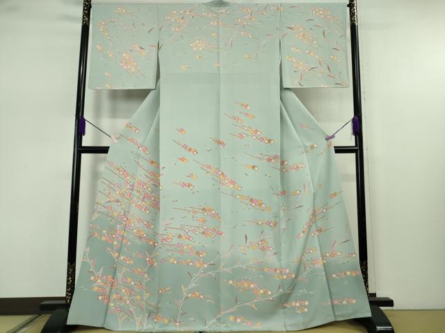 平和屋本店●極上　本加賀友禅作家　松島仁司　訪問着　枝花文　青磁鼠色地　暈し染め　逸品　DZAB7648kh6
